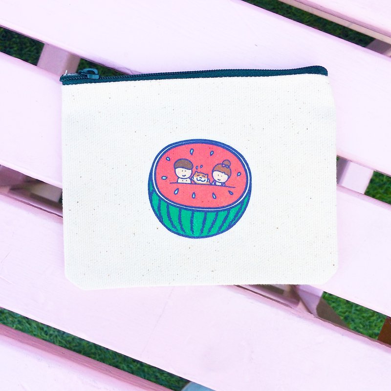 西瓜の日常 貓帆布零錢包 手工印製  (票夾)  Coin bag - 散紙包 - 棉．麻 紅色