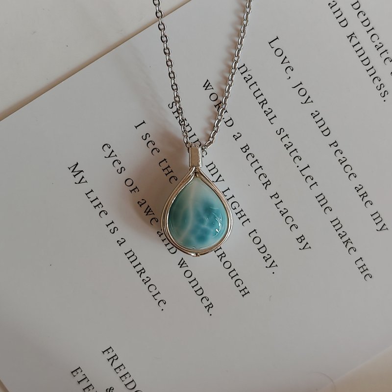 大顆海紋石吊墜 純銀水滴海紋石項鍊 拉利瑪吊墜 Larimar - 吊飾 - 半寶石 