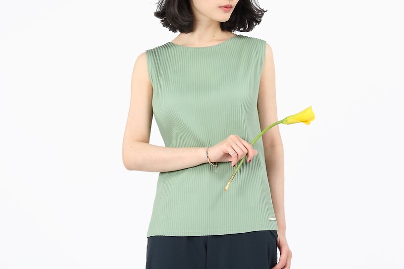 100% Sleeveless Suction Row Shirt-Dark Sea Green - Women's Vests - Polyester Green