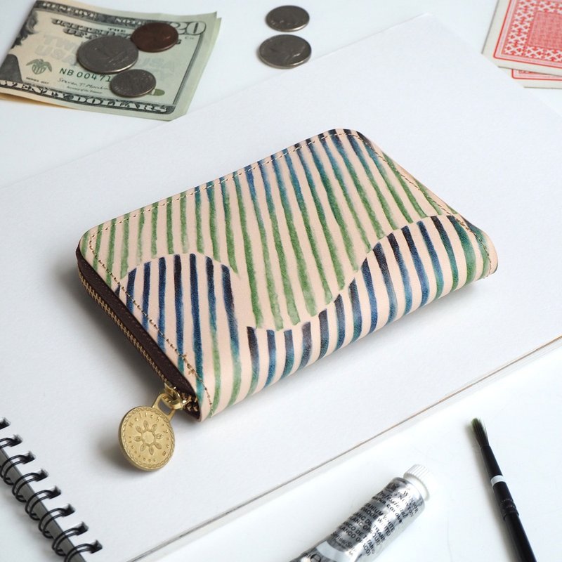 Round zipper compact wallet / aurora stripe - กระเป๋าสตางค์ - หนังแท้ หลากหลายสี