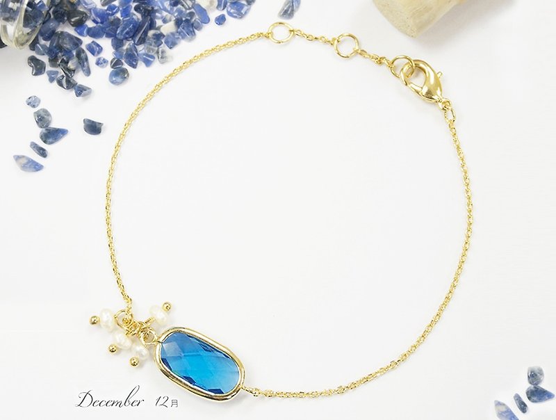 Edith&Jaz • Birthstone with Pearl Collection-Capri Blue Quartz Bracelet (Dec) - Bracelets - Gemstone Blue