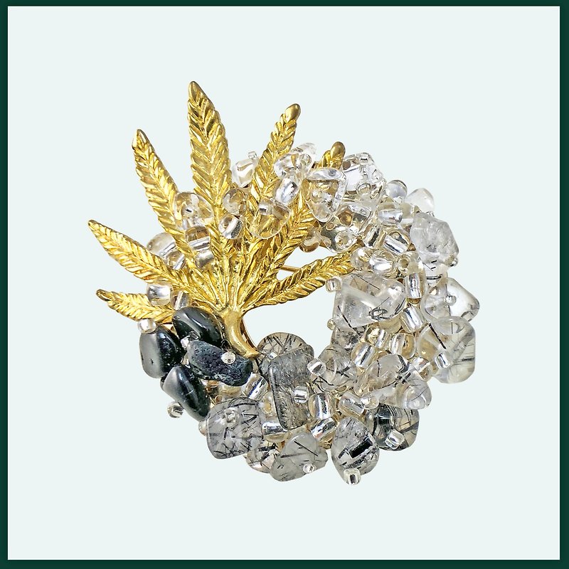 Japanese Style Brooch【Artistic Leaf 】【Wedding 】【Christmas Gift】【Birthday Gift】 - Brooches - Gemstone Black