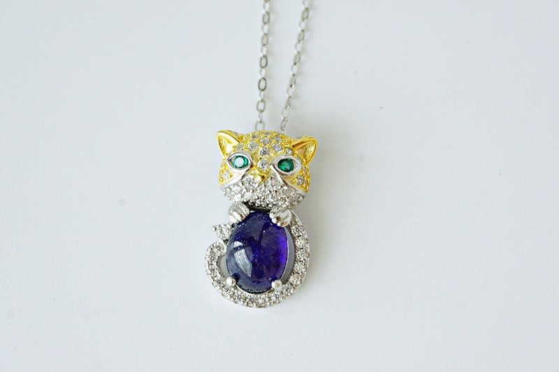 Natural Blue Sapphire Pendant and Necklace Sterling Silver925 Cat Design. - 項鍊 - 純銀 藍色