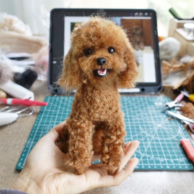 客製化逼真泰迪犬羊毛氈寵物娃娃定製複刻狗狗猫咪毛小孩公仔 - 貓/狗玩具 - 羊毛 多色