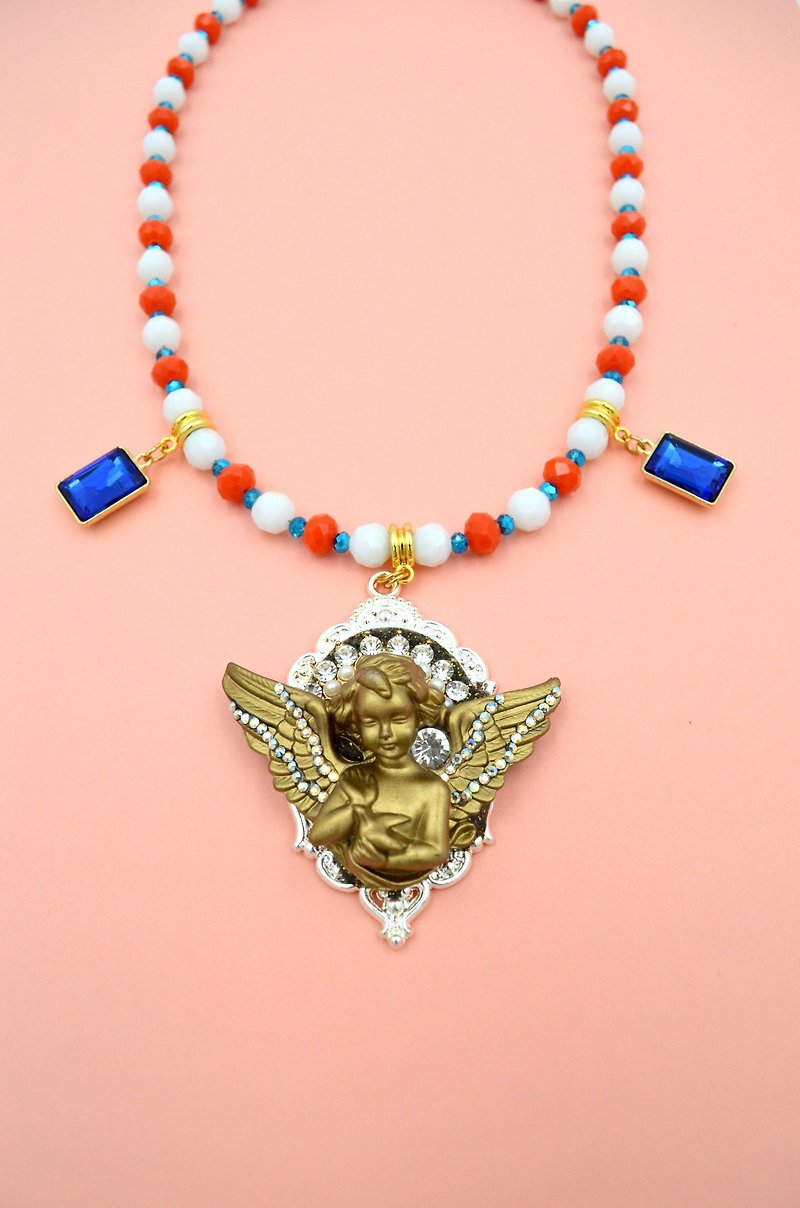 Golden Angel Swarovski Crystal Jewelry Necklace - สร้อยคอ - เครื่องเพชรพลอย สีทอง