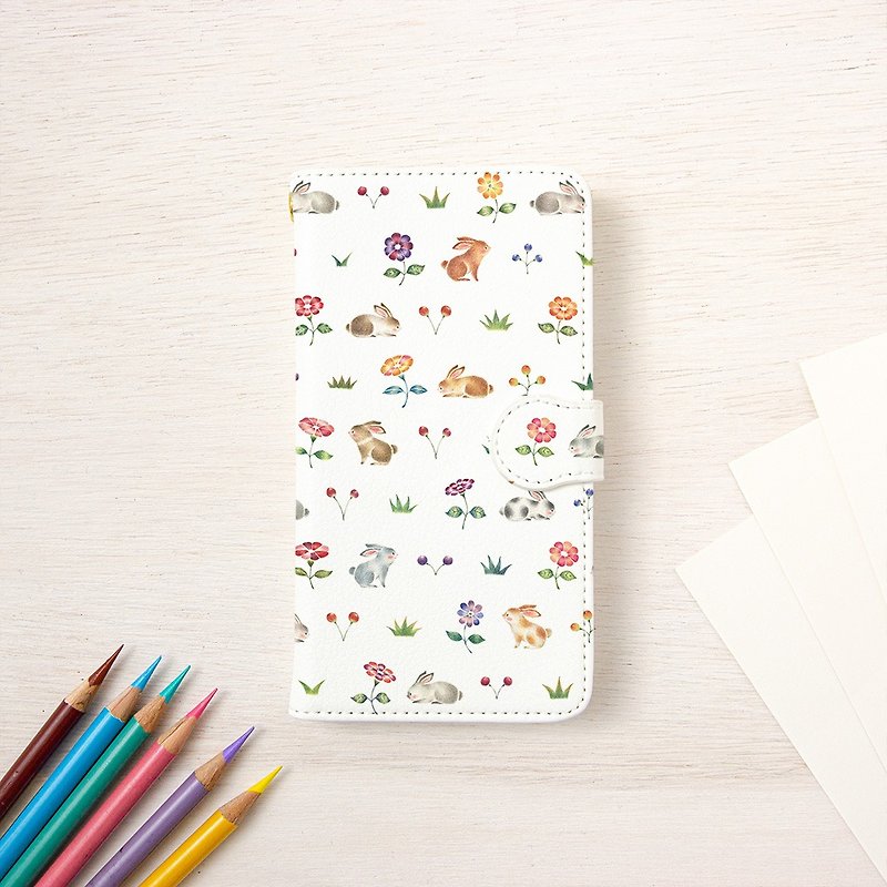 Notebook type smartphone case "Garden of the rabbits" TSC-290 - Phone Cases - Plastic Multicolor