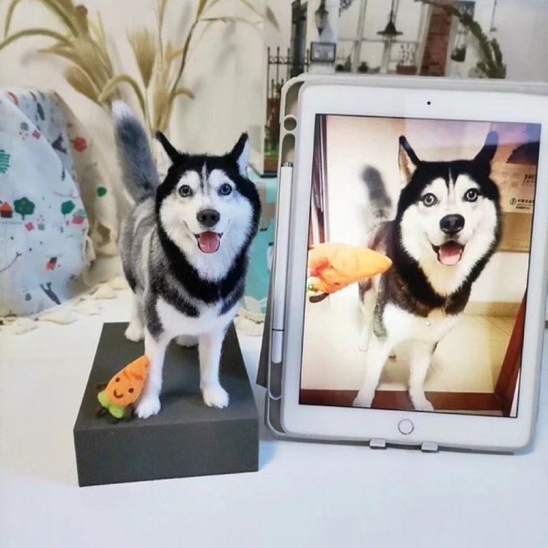 客制化逼真犬 羊毛氈 哈士奇 寵物 娃娃 定制 手工 狗狗猫咪86 - 貓/狗玩具 - 羊毛 多色