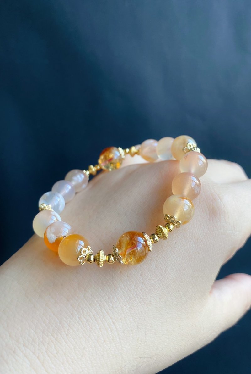 Sakura Agate Yellow Gum Flower Lucky Noble Natural Stone Design Bracelet Gift Birthday - Bracelets - Crystal Orange