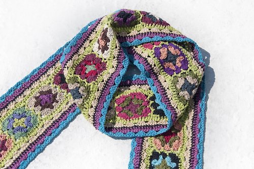 omhandmade 手工鉤織絲巾/鉤織圍巾/手工花朵編織圍巾/純棉編織-北歐森林花朵