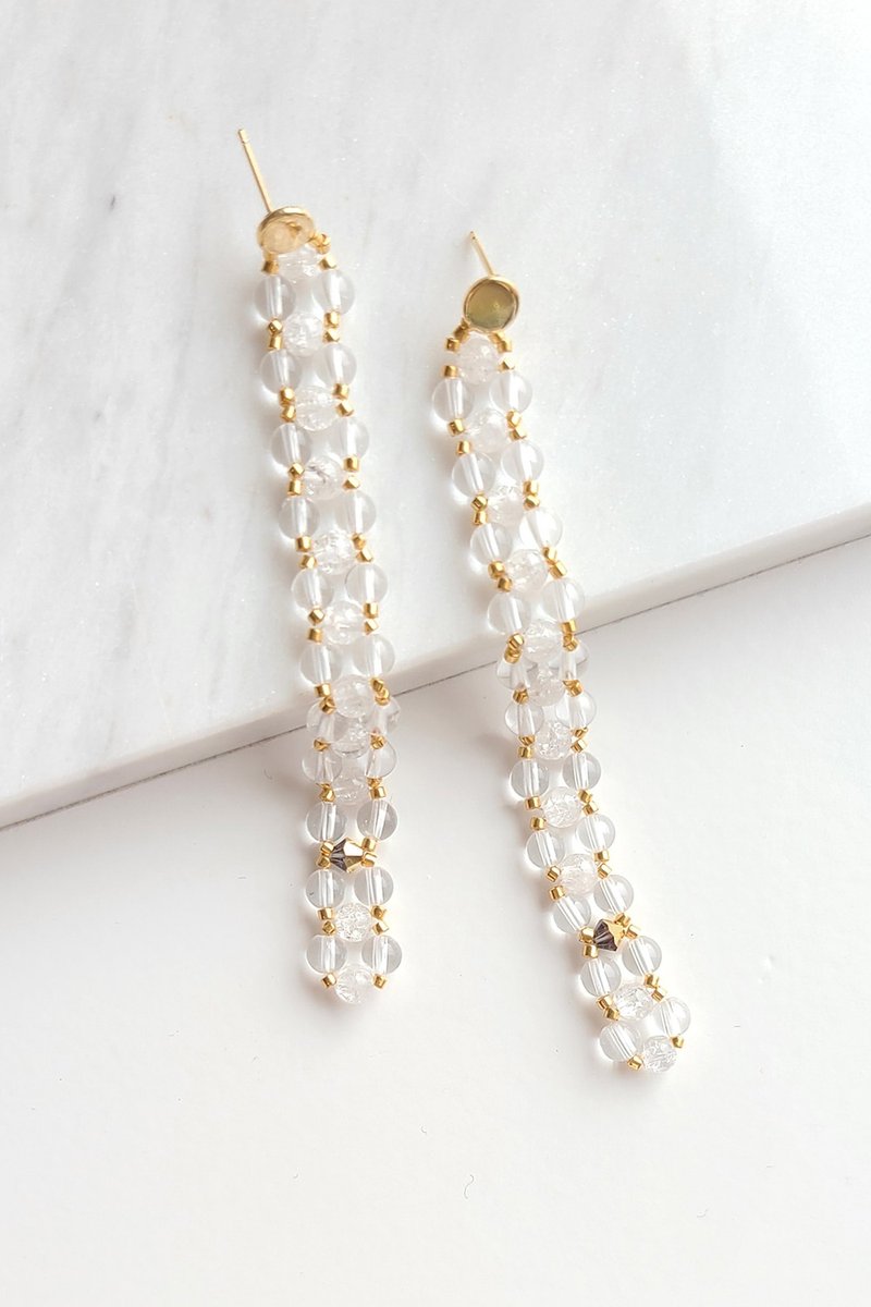 串珠長耳環 Beaded Long Drop Earrings - 耳環/耳夾/耳骨夾 - 其他材質 透明