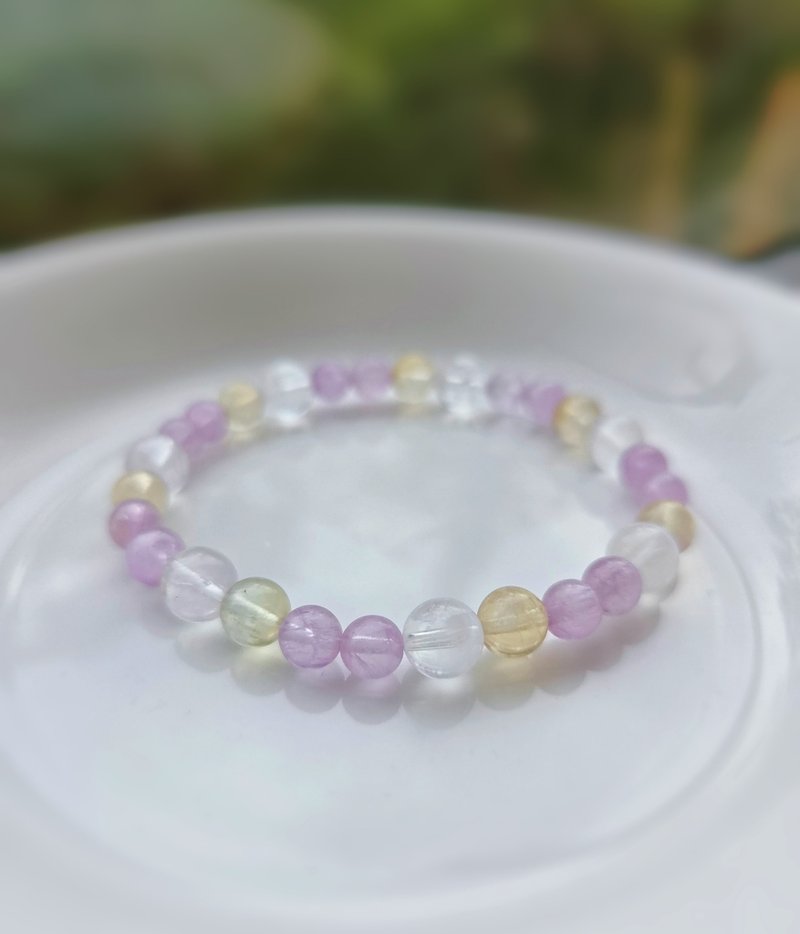 紫鋰輝石  金葡萄石 白幽靈 水晶手鍊 - 手鍊/手環 - 寶石 粉紅色