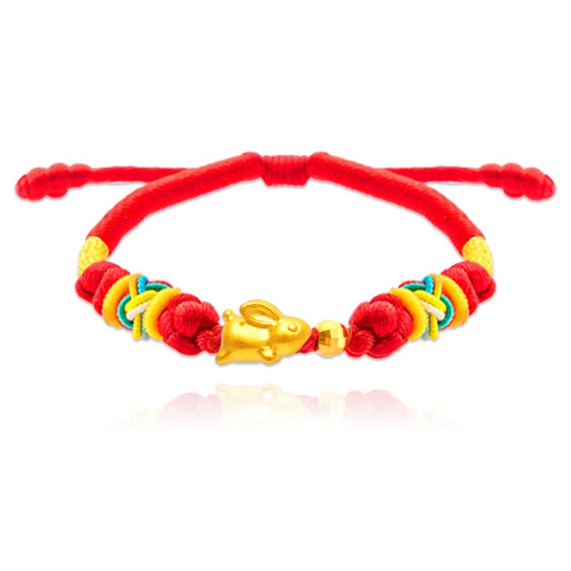 [Tongle painted gold ornaments] Vitality and good luck rabbit children's red bracelet (Miyue gold ornaments Miyue ceremony) - ของขวัญวันครบรอบ - ทอง 24 เค สีแดง