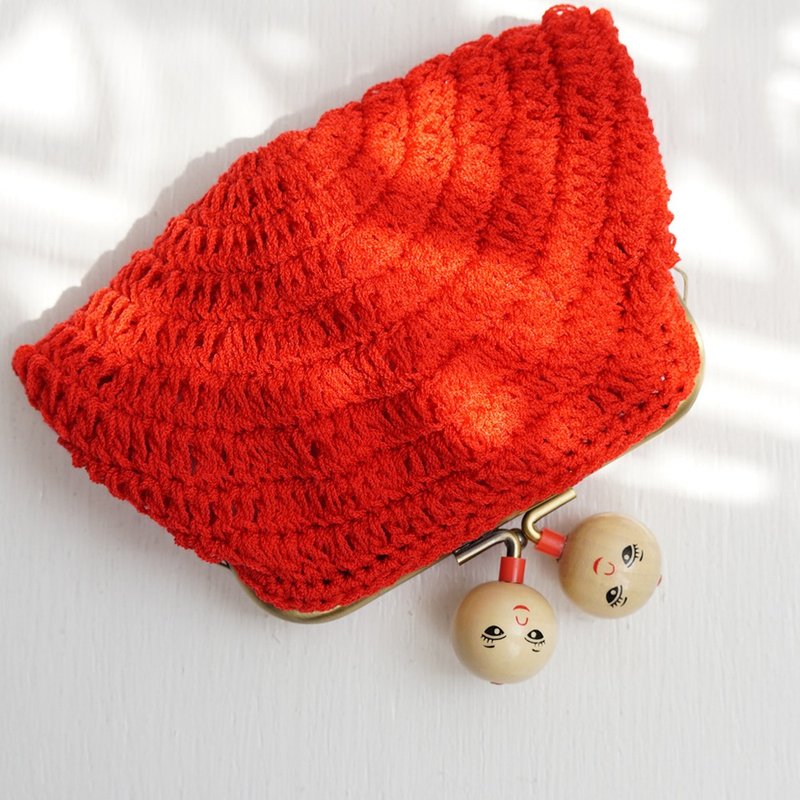 Ba-ba handmade Double crochet square pouch No.C1476 - 錢包/皮夾/長短夾 - 其他材質 紅色