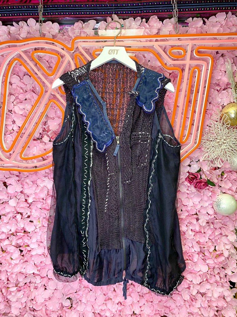 OTT獨一無二•Unique日系深紫灰手編手織絲質背心外套 - 女大衣/外套 - 絲．絹 紫色