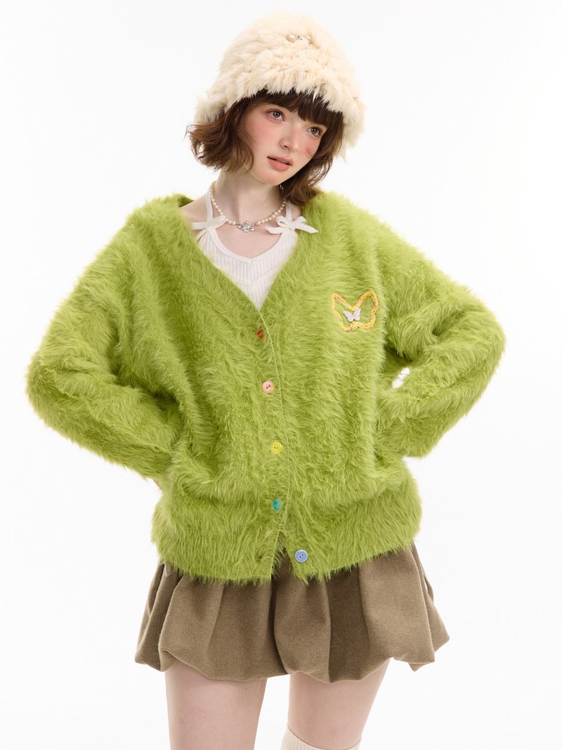 ziziFei秋冬新款溫柔軟糯慵懶風美式復古蝴蝶毛絨毛衣開衫外套女 - 女上衣/長袖上衣 - 其他材質 