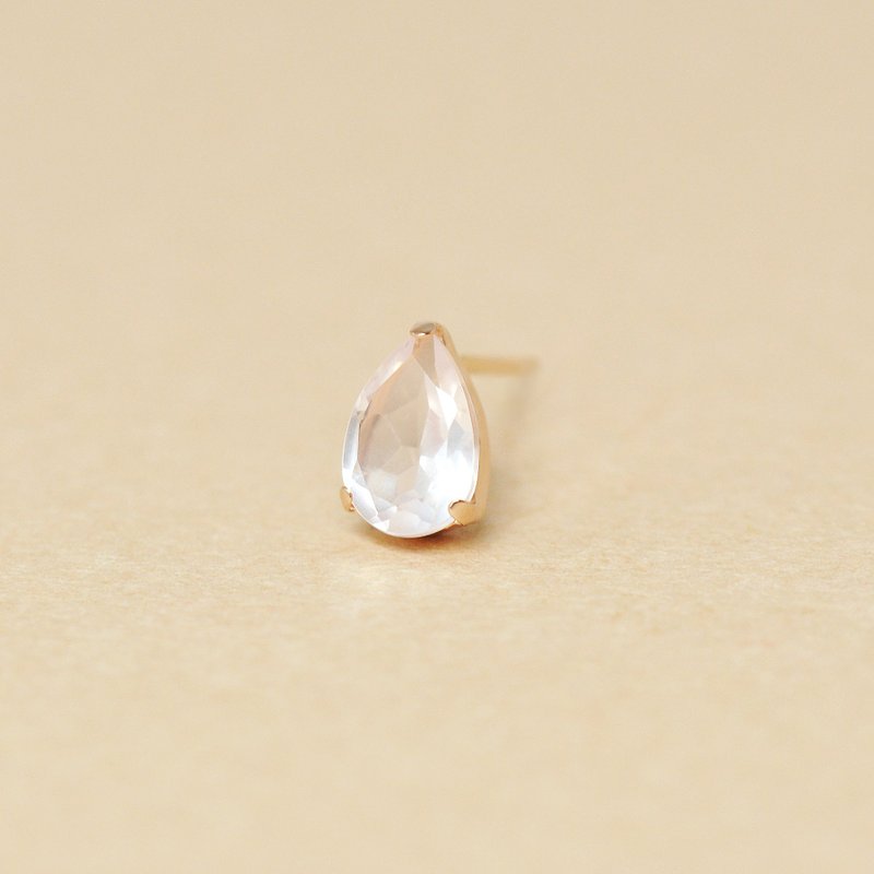【Solo Earring】 18K/10K 玫瑰石英露珠單顆耳環 (玫瑰金) - 耳環/耳夾/耳骨夾 - 貴金屬 