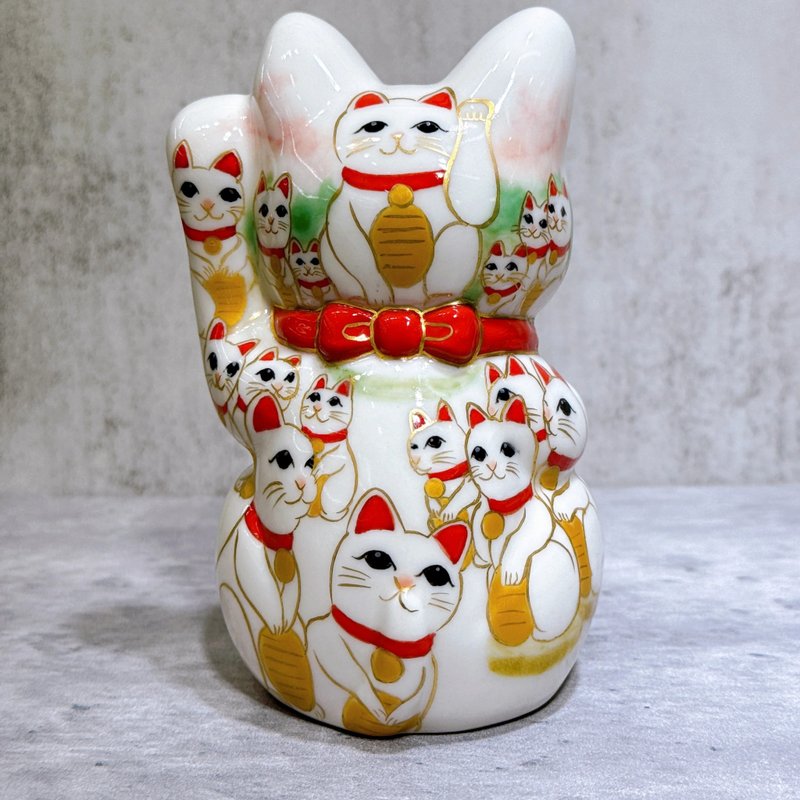 【貓陣招福】日本清水燒招財貓 | 仫繪 白地 貓陣 - 擺飾/家飾品 - 瓷 白色