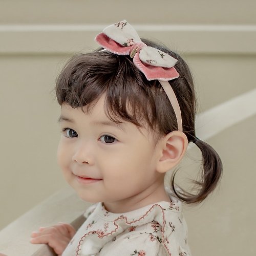 日安朵朵 Happy Prince 韓國製 Elisa粉白雙層蝴蝶結女嬰兒童髮帶