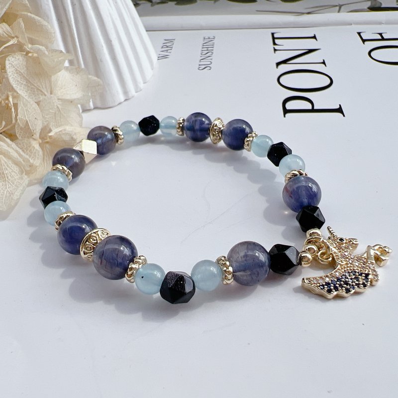 Cat's Eye Blood Drop Iolite | Blue Stone| Stone| Customized Bracelet - Bracelets - Crystal 