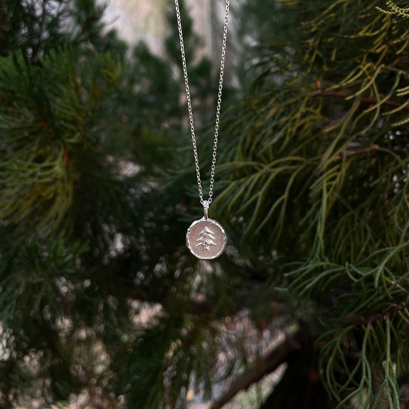 Fir Tree Coin-Silver Original Metalworking Necklace 925 Sterling Silver - Necklaces - Sterling Silver Silver