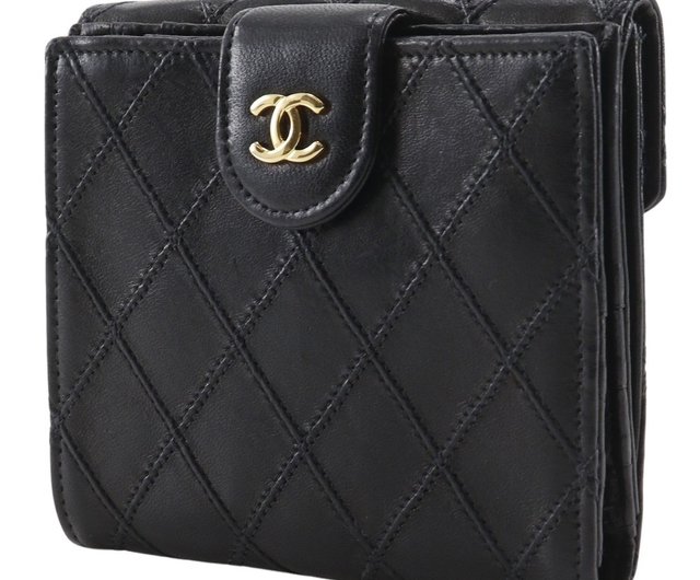 美品CHANEL シャネル ビコローレ ラムスキン Wホック 折り財布 ブラック CHANEL シャネル ビコローレ Wホック財布 ブラック/GP