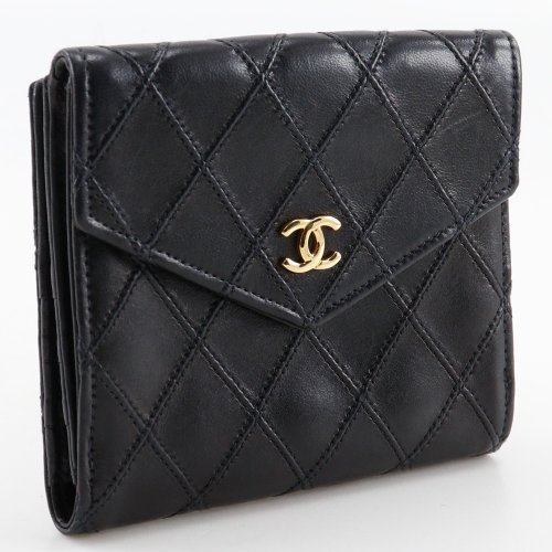 【極美品】CHANEL 二つ折り財布　ビコローレ　ラムレザー　黒　ココマーク 極美品】CHANEL 二つ折り財布 ビコローレ ラムレザー 黒 ココ