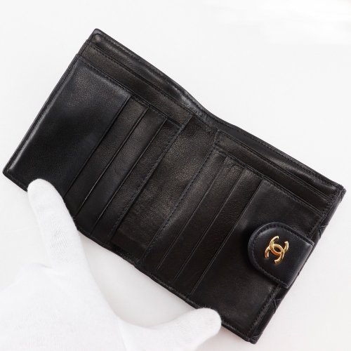 CHANEL ダブルホック財布　ビコローレ　ラムレザー　黒　ココマーク 極美品】CHANEL ダブルホック財布 ビコローレ ラムレザー 黒