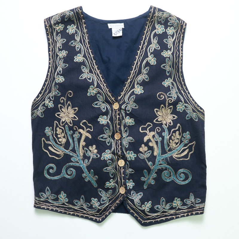 Fuji bird vintage navy blue flower embroidery vest vintage vest
