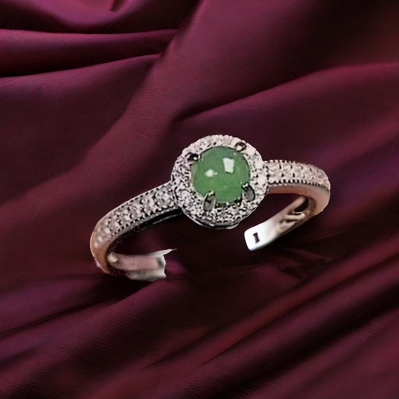 Ice green cabochon jadeite ring 925 sterling silver | Natural grade A jadeite | Gift - แหวนทั่วไป - หยก สีเขียว