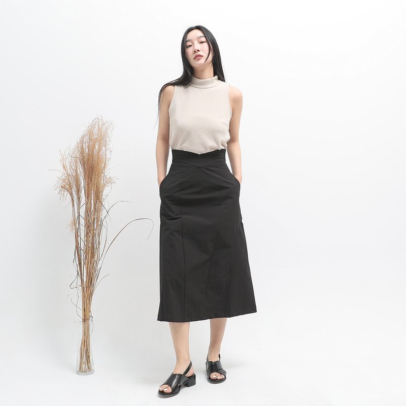 Zhuliu_逐流剪接直筒裙_24SF204_黑 - 裙子/長裙 - 聚酯纖維 黑色