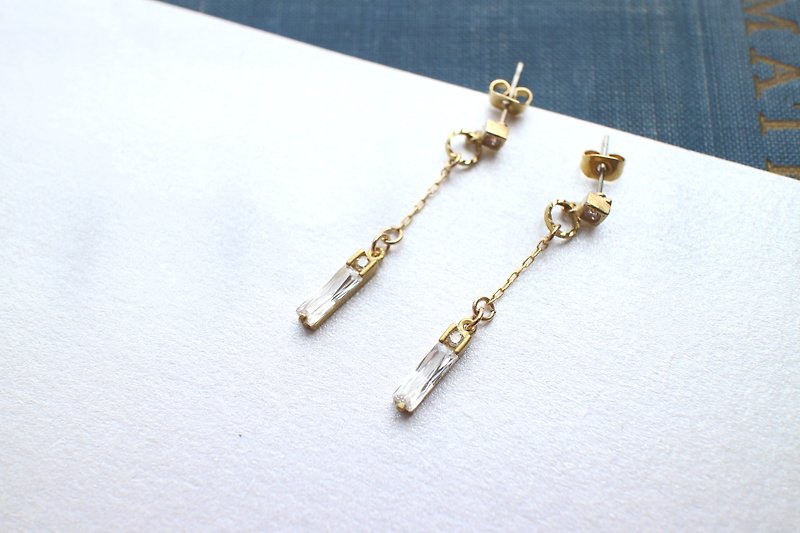 Graceful-zircon brass handmade earrings - Earrings & Clip-ons - Copper & Brass Multicolor