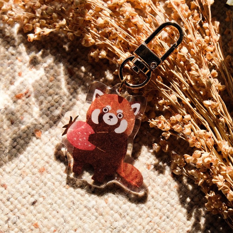 のりペンダント/キーホルダー - イチゴを持つレッサーパンダ - キーホルダー・キーケース - アクリル 透明