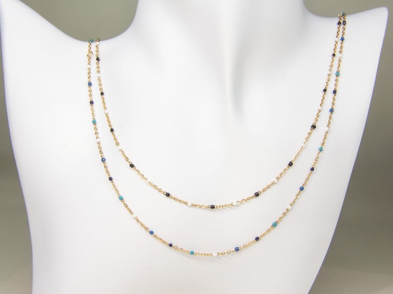 Gold Dainty Beaded Necklace | Multicolored Beaded Necklace - สร้อยคอ - โลหะ 