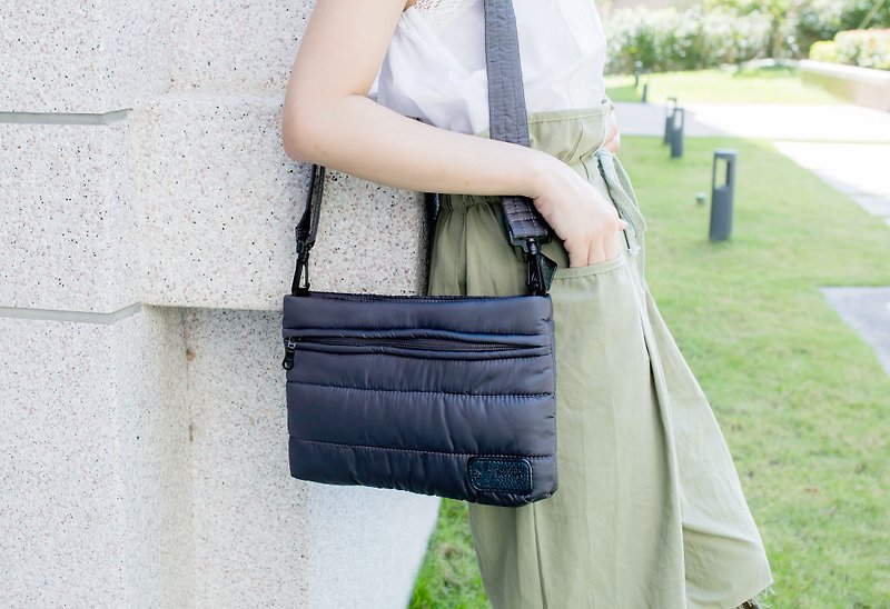 Lightweight bag for walking leisurely [double-layer oblique back storage bag 2.0-deep gray] - กระเป๋าคุณแม่ - เส้นใยสังเคราะห์ สีเทา