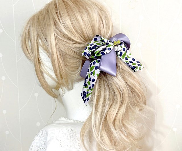 Amazon.co.jp: Yetuab サテンボウダブルリボンヘアクリップ、2個