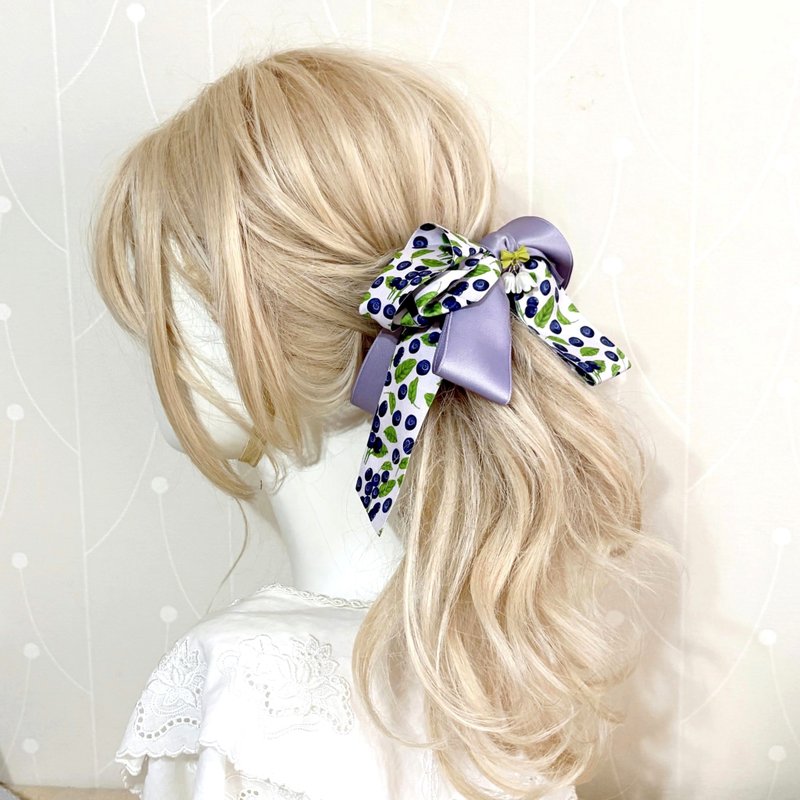 Three-dimensional bow blueberry banana clip scrunchie ponytail clip hair clip intersecting clip side clip hair clip - เครื่องประดับผม - วัสดุอื่นๆ สีม่วง