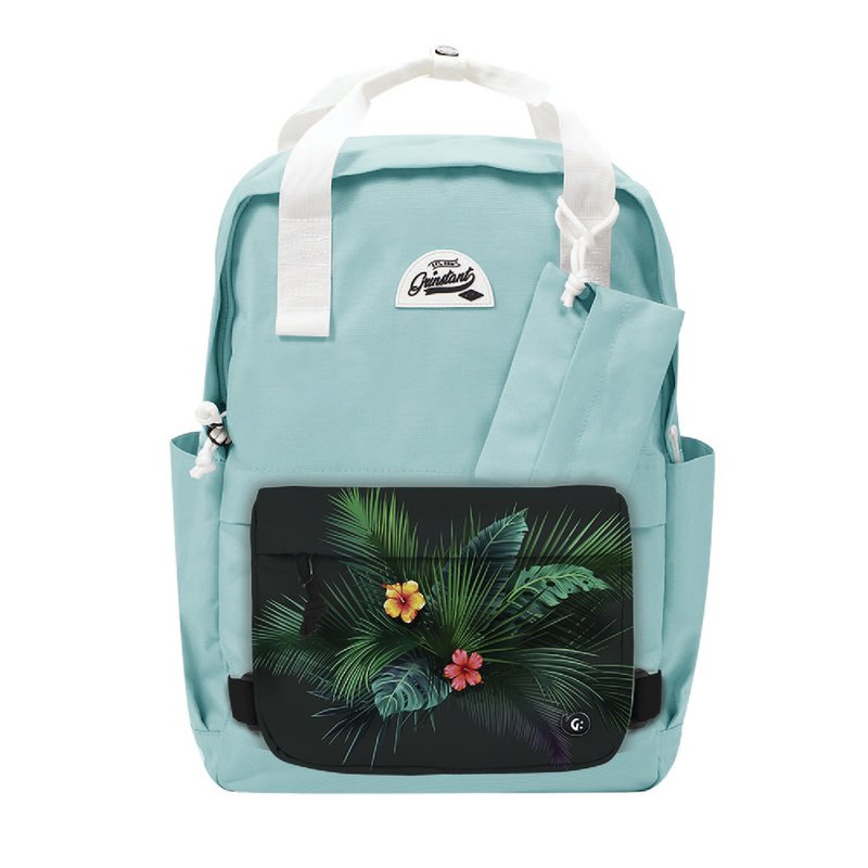 Grinstant Mix and Match Detachable 15.6" Backpack - Dream Series (Light Blue with Leaf) - Backpacks - Polyester Blue