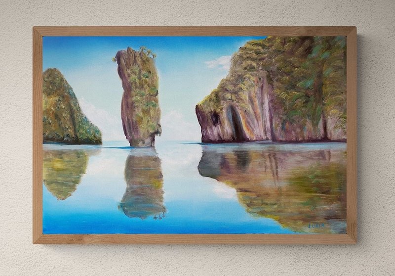 海景原創油畫海洋藝術品牆壁設計舒適家居帆布岩石 - 壁貼/牆壁裝飾 - 棉．麻 多色