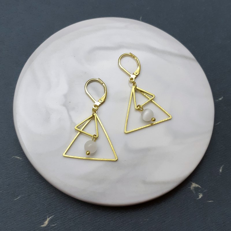 Bronze earrings Stone x double triangle (one pair) - Earrings & Clip-ons - Other Metals Gold