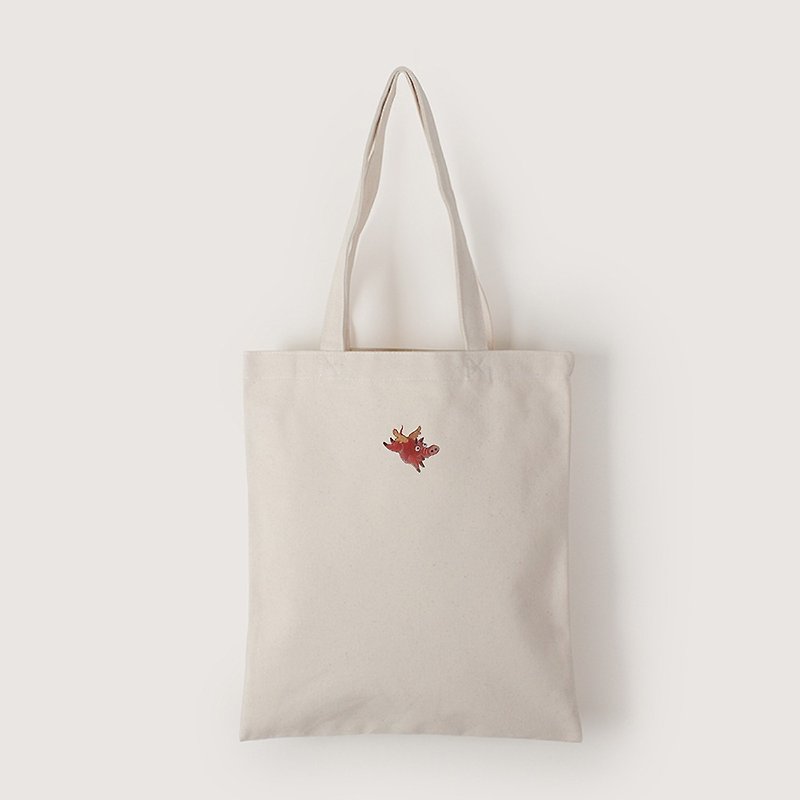 Shoulder bag + illustration - กระเป๋าแมสเซนเจอร์ - ผ้าฝ้าย/ผ้าลินิน ขาว