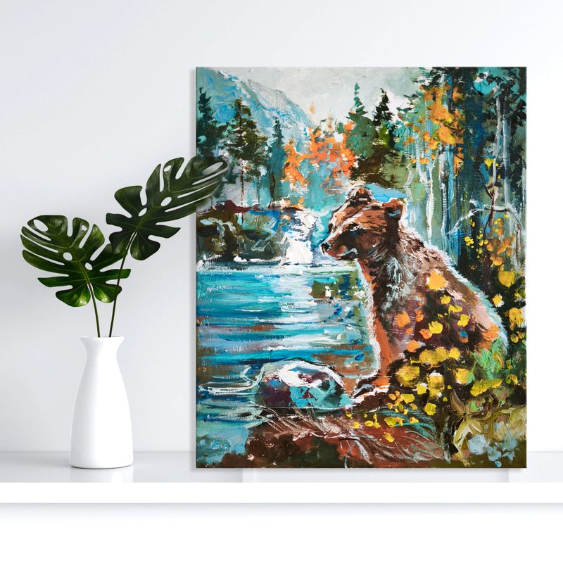 秋季熊 動物牆飾 波西米亞風裝飾 鄉村馴鹿牆飾 - 壁貼/牆壁裝飾 - 其他材質 綠色