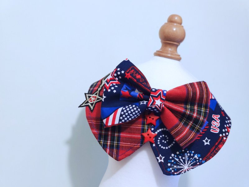 Two tone 小背心 格仔星星 煲呔造型頸飾 頸項 collar - 寵物衣服 - 棉．麻 藍色