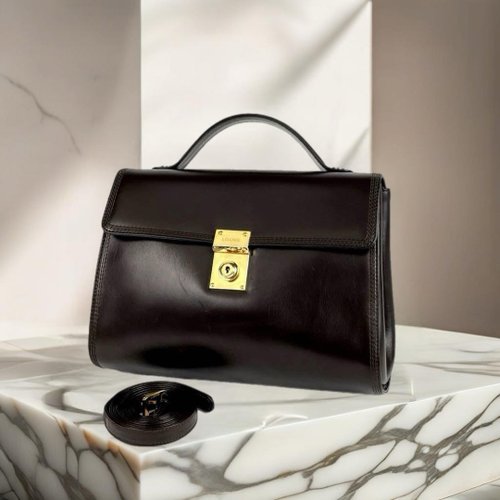 LA LUNE Vintage 日本鑑證古董品選物店 稀有中古二手Loewe咖啡色凱莉包復古包皮革側揹包斜孭單肩包小包