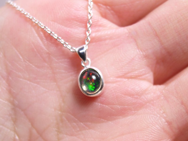 Mini Mexican opal temperament necklace in sterling silver - สร้อยคอทรง Collar - กระดาษ สีส้ม