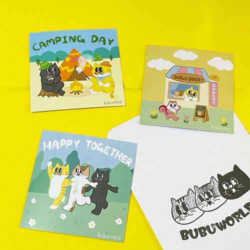 BUBU HAPPY WORLD BubuCat 三小貓悠閒生活系列明信片 /3款圖案