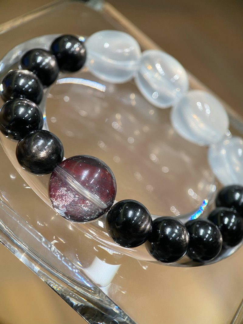 頂級天然金運石+牛血紅膠花水晶+奶白晶 手串 招財防小人休息之石 - 手鍊/手鐲 - 水晶 