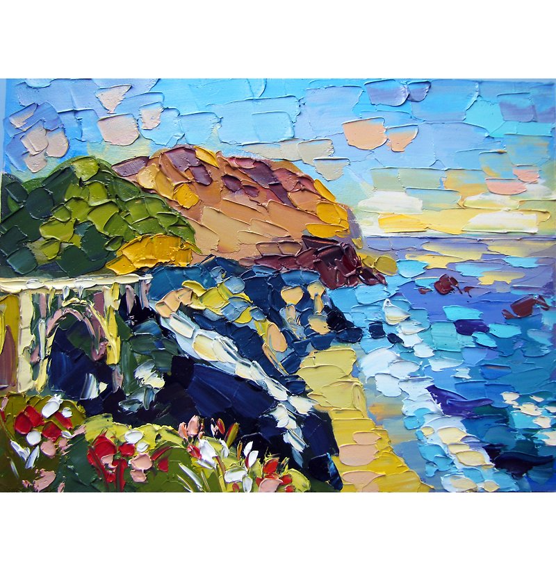 ビッグサー絵画カリフォルニアの風景オリジナルのオイルアートワーク海景ウォールアート - ポスター・絵 - その他の素材 
