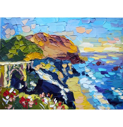 ビッグサー絵画カリフォルニアの風景オリジナルのオイルアートワーク海景ウォールアート