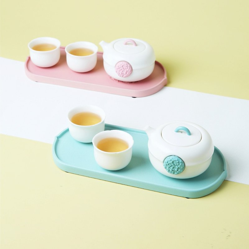 [Refurbished] Flower Group Splendid Tea Gift - Tea Gift for Two, mint green, one pot, two cups + saucer - ถ้วย - เครื่องลายคราม 