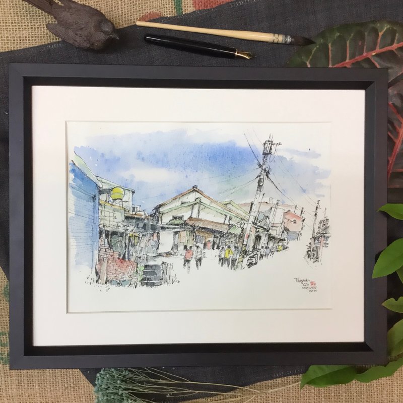 八德重慶街/手繪原作/水彩淡彩/贈送畫框 - 海報/掛畫/掛布 - 紙 咖啡色